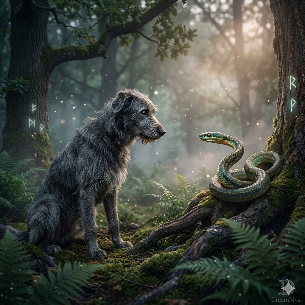 Soñar con un perro mirando fijamente a una serpiente