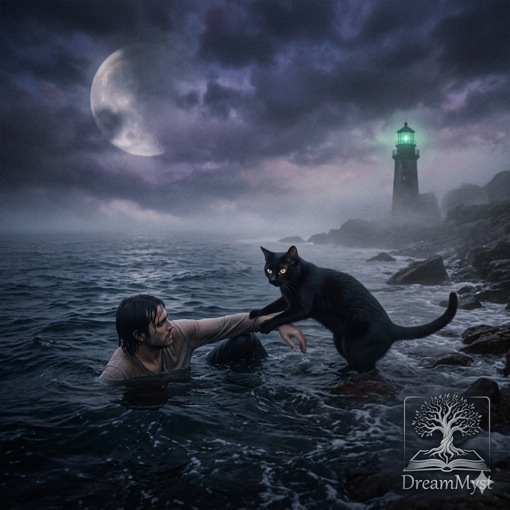 Soñar que un gato saca a un hombre del mar