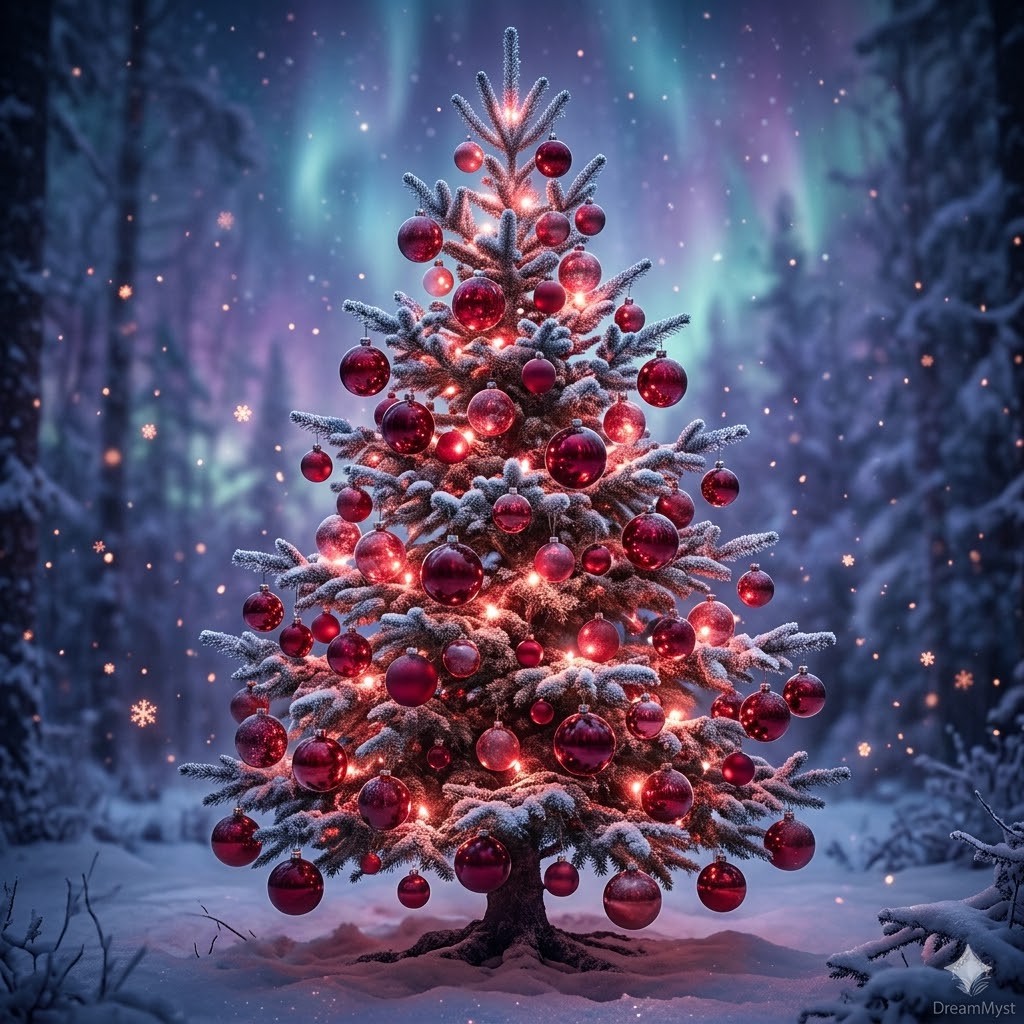 Soñar con un árbol de navidad con adornos rojos